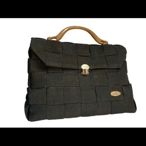 GABRIELLA ITALY Black Woven Handbag Purse Bag Lucite Handle